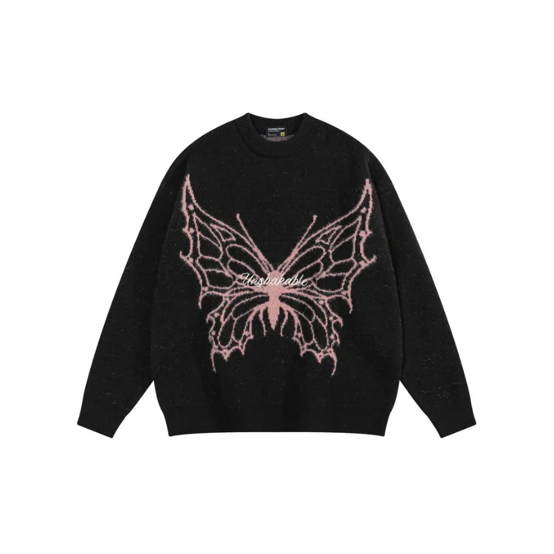 New Arrival High Street Butterfly Printed Round Neck Loose Hoodie-5