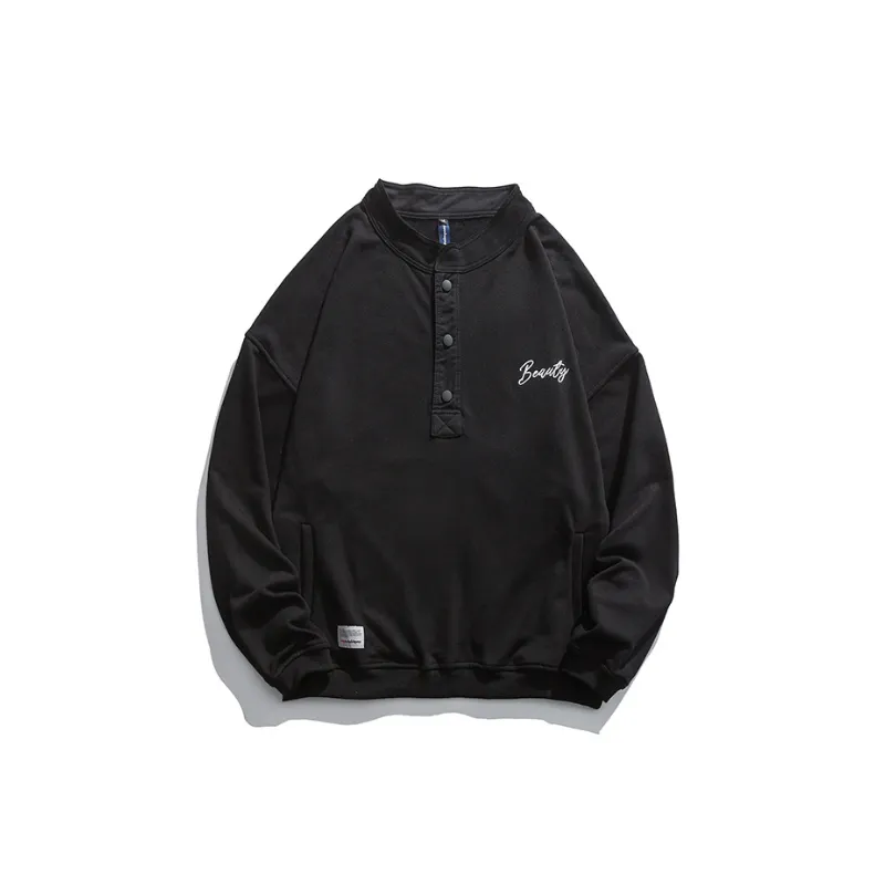 Solid Color Embroidered Letter Fleece lined Sweatshirt-4