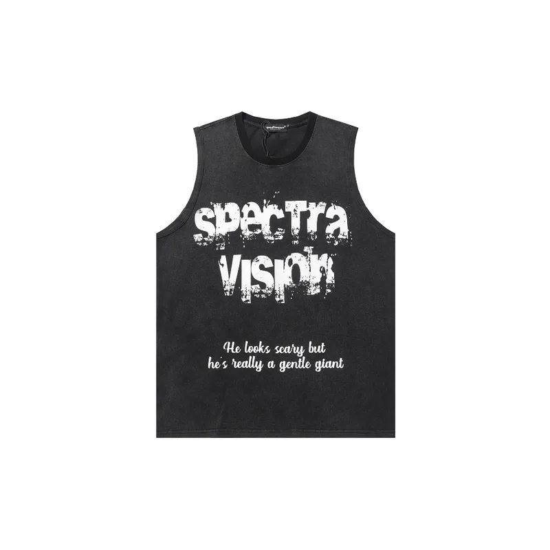 Retro Fashion Washed Abstract Character Letter Printing Vest