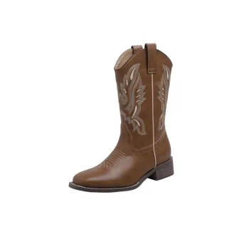 Retro Embroidery Mid Calf Boots