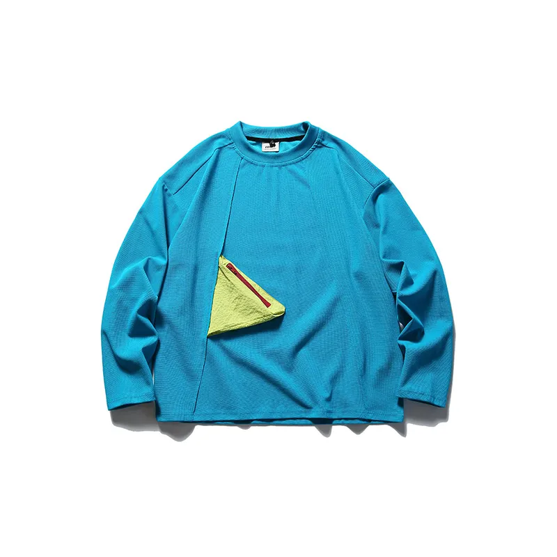 New Season Solid Three Dimensional Color Pocket Round Neck Trendy Hoodie-0
