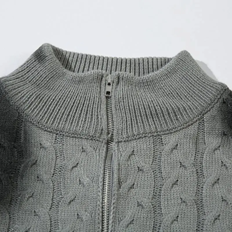 Retro Zipper Cotton Blended Fabric Sweater-6