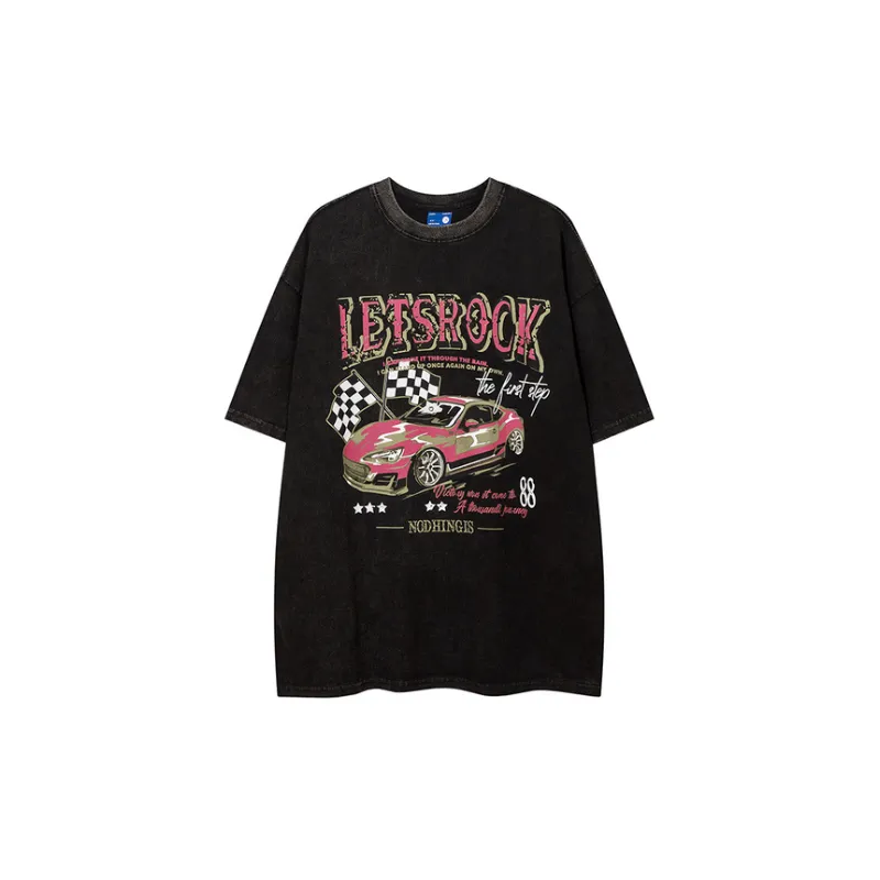 Trendy Funny Cartoon Car Print Short Sleeve T shirt