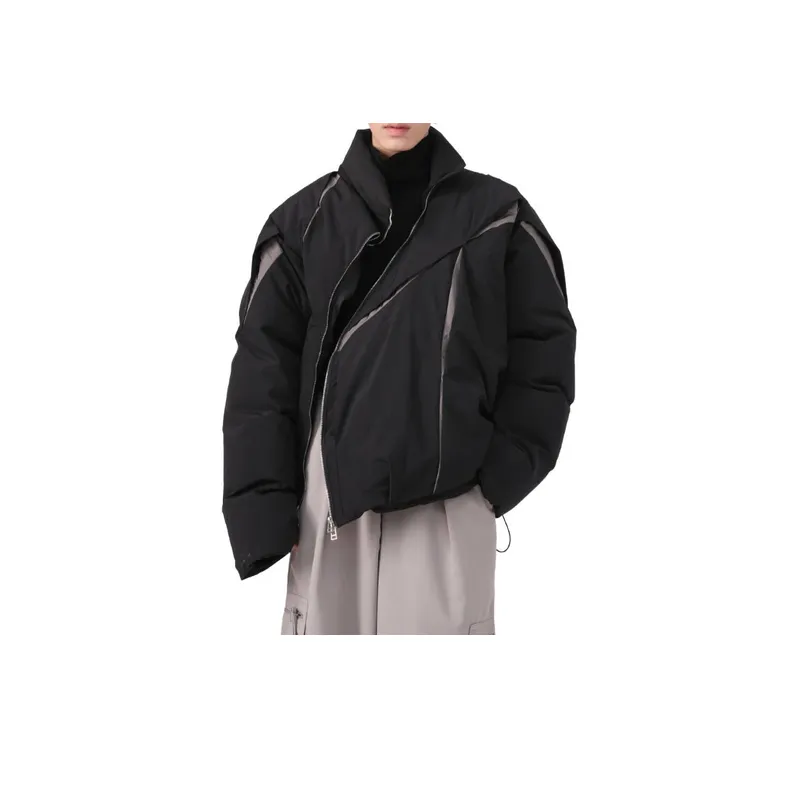 Loose Pleated Color Matching Design Cotton padded Jacket-3