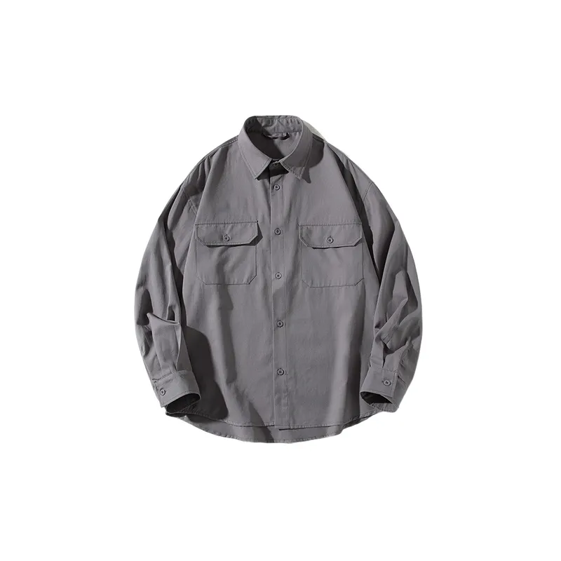 Casual Plain Long Sleeve Shirt-4