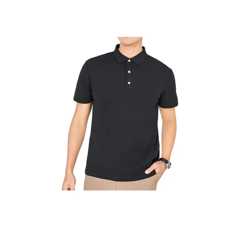 Short sleeved Embroidered Cotton Lapel T shirt-15