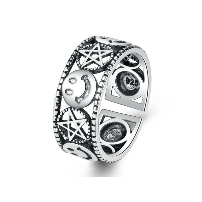 Fashionable Five Pointed Star Smiley Face Ring-0