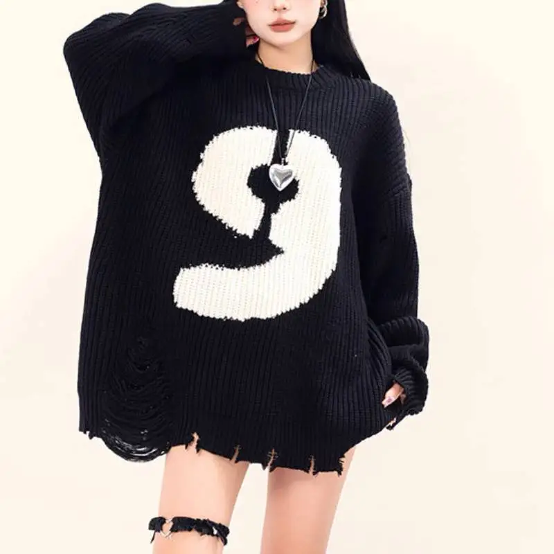 Retro Raw Hem Cotton Blended Fabric Sweater-3