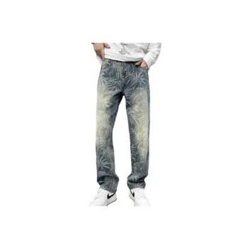 Retro Loose Jacquard Design Jeans