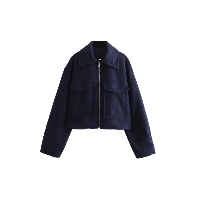 Simple Zipper Polyester Jacket Women-5