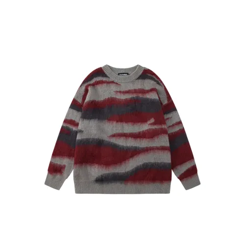 New Trend Color Contrast Design Creative Irregular Striped Crew Neck Knit