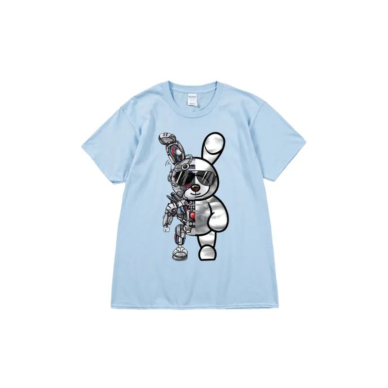 Mechanical Sunglasses Rabbit Printed Gothic Crewneck Loose T shirt-4