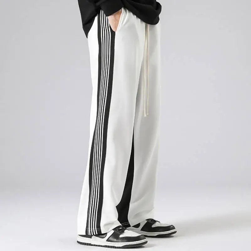 Contrast Color Striped Polyester Casual Pants-1