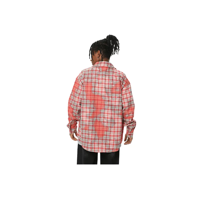 Retro Street Fashion Plaid Long Sleeve Shirt-3