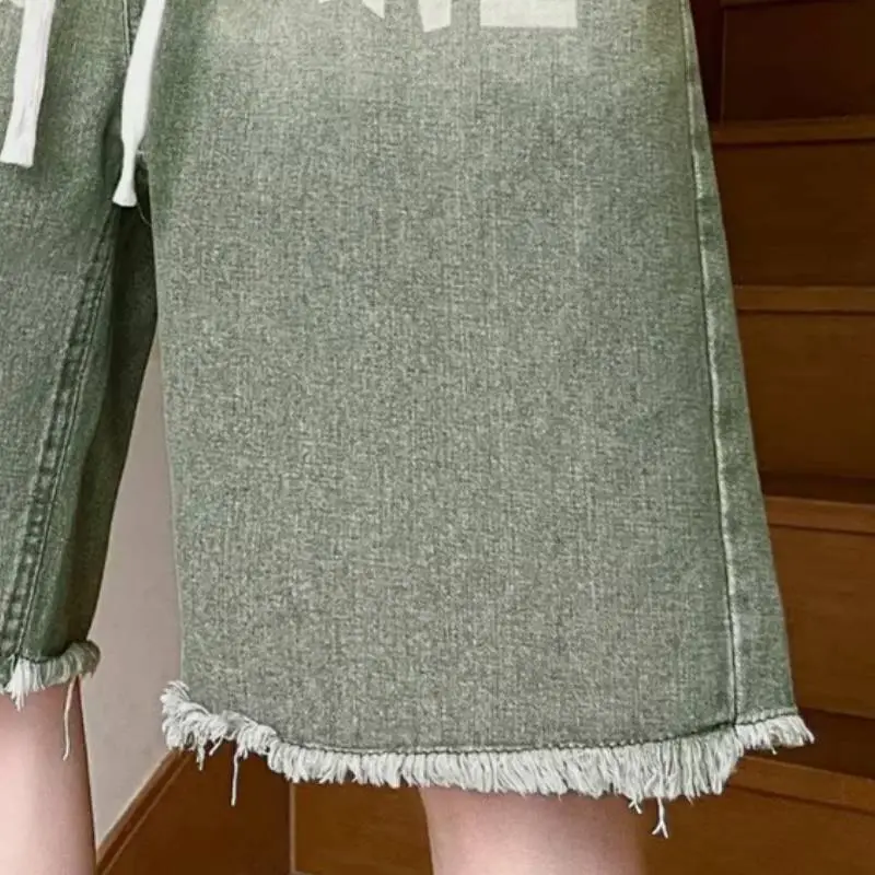 Washed Gradient Denim Shorts-7