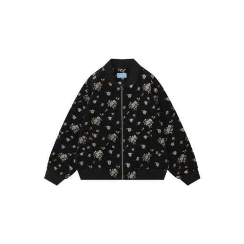 Floral Black Fashionable Vintage Loose Jacket