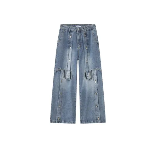 New Style Niche Metal Zippers Opposite Opening Ripped Hip-Hop Denim Pants