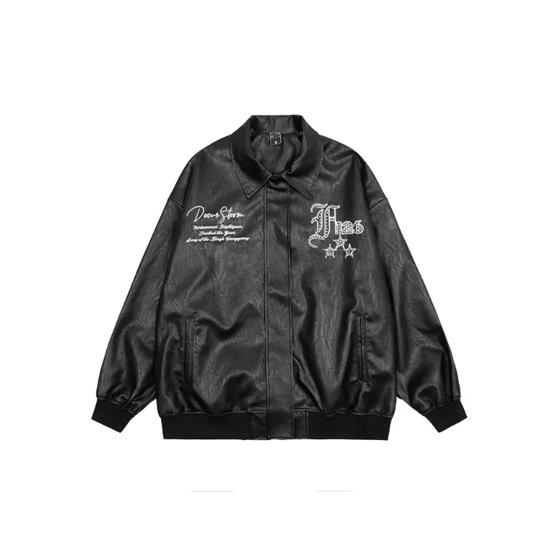 Retro High Street Dark Niche UP Leather Bead Baseball Suit