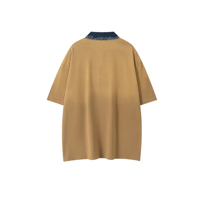 Retro Wash Printed Lapel T shirt-1