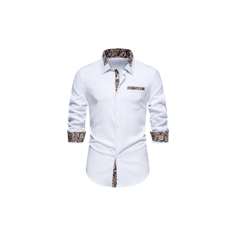 Fashionable Contrast Color Cotton Blended Fabric Shirt-5