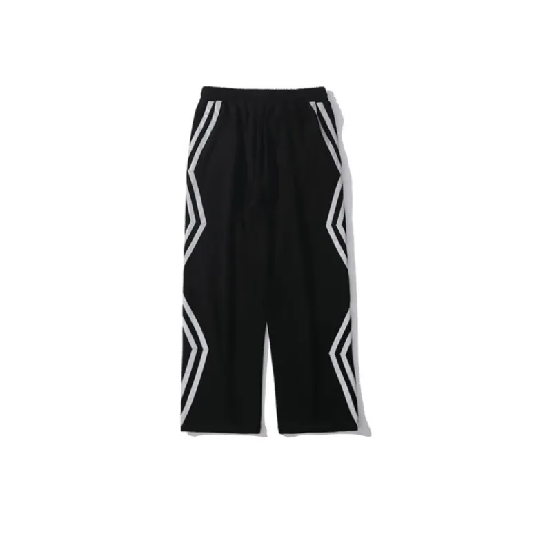 Side Stripe Zipper Straight Loose Pants-1