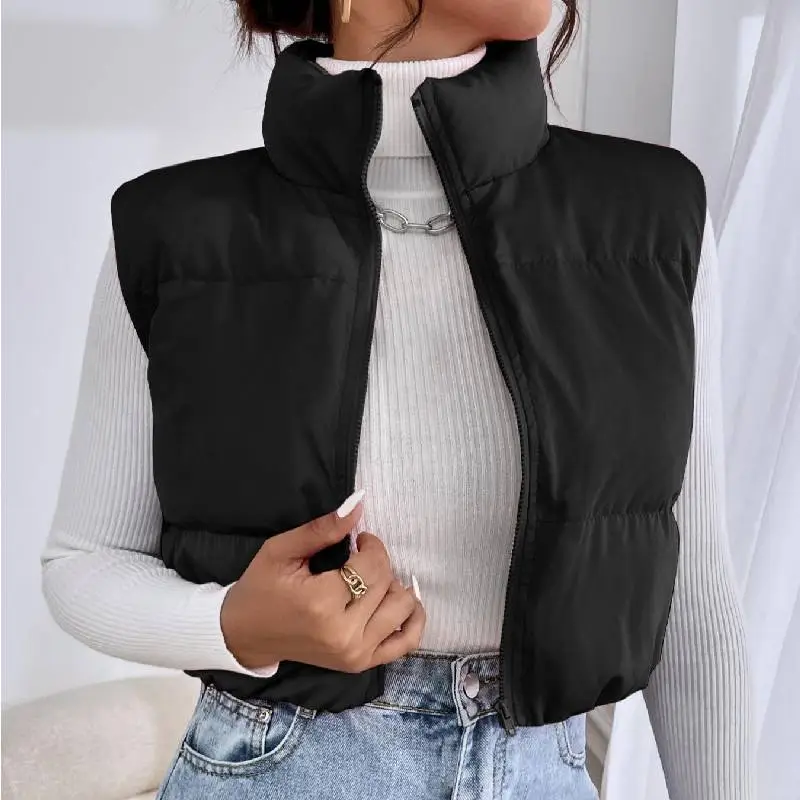 Casual Cropped Polyester Vest Women-1
