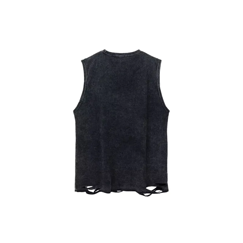Distressed Pure Cotton Sleeveless Vest-1