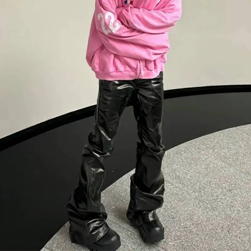 Fashionable Loose Denim Leather Pants-2