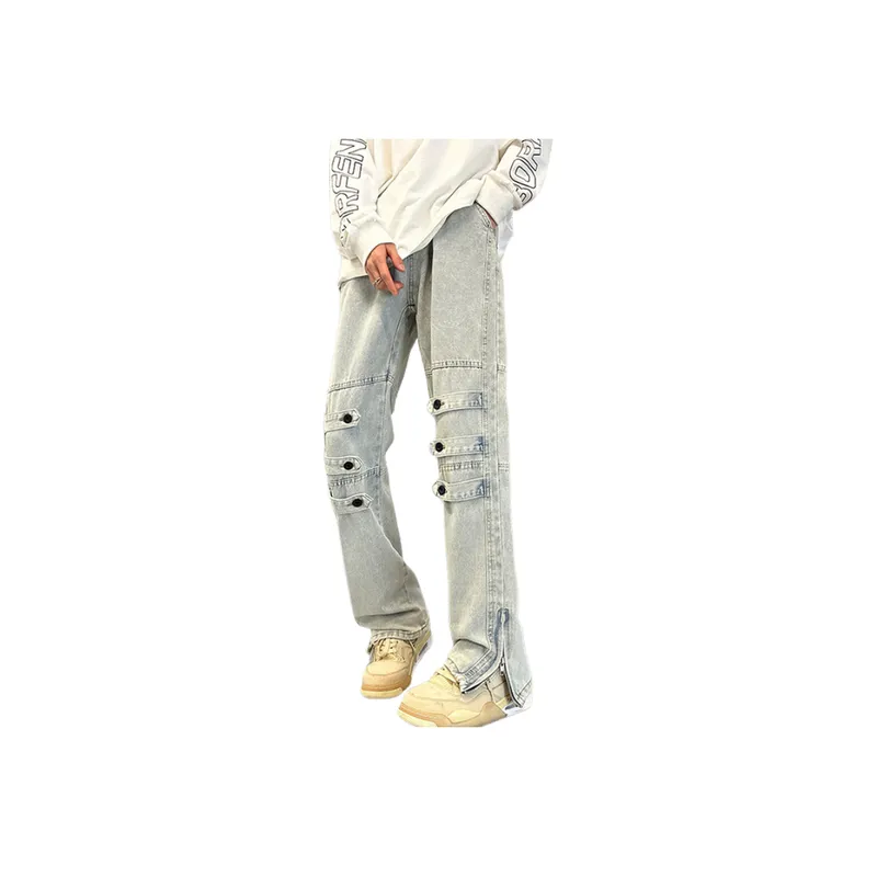 Versatile Loose Straight Zipper Jeans-1