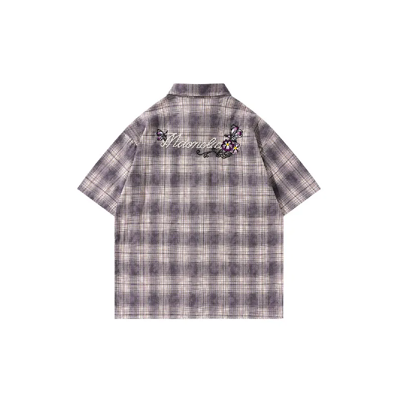 Loose Plaid Blended Synthetic Fabrics Shirt Unisex-1
