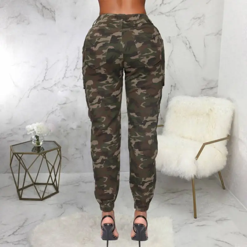 Casual Fashionable Camouflage Fabric Cargo Pants Women-1