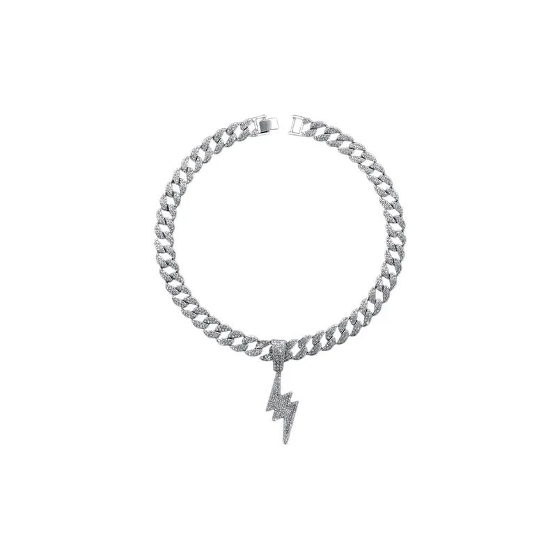 Cool Diamond Lightning Pendant Hip hop Cuban Necklace Jewelry