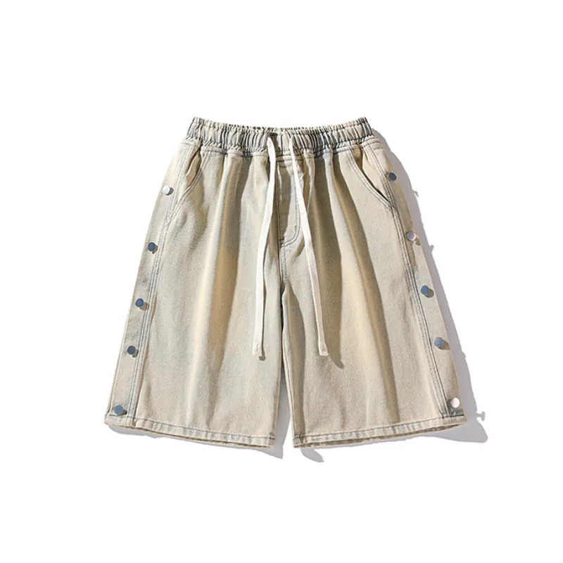 Large Size Denim Button Shorts-0