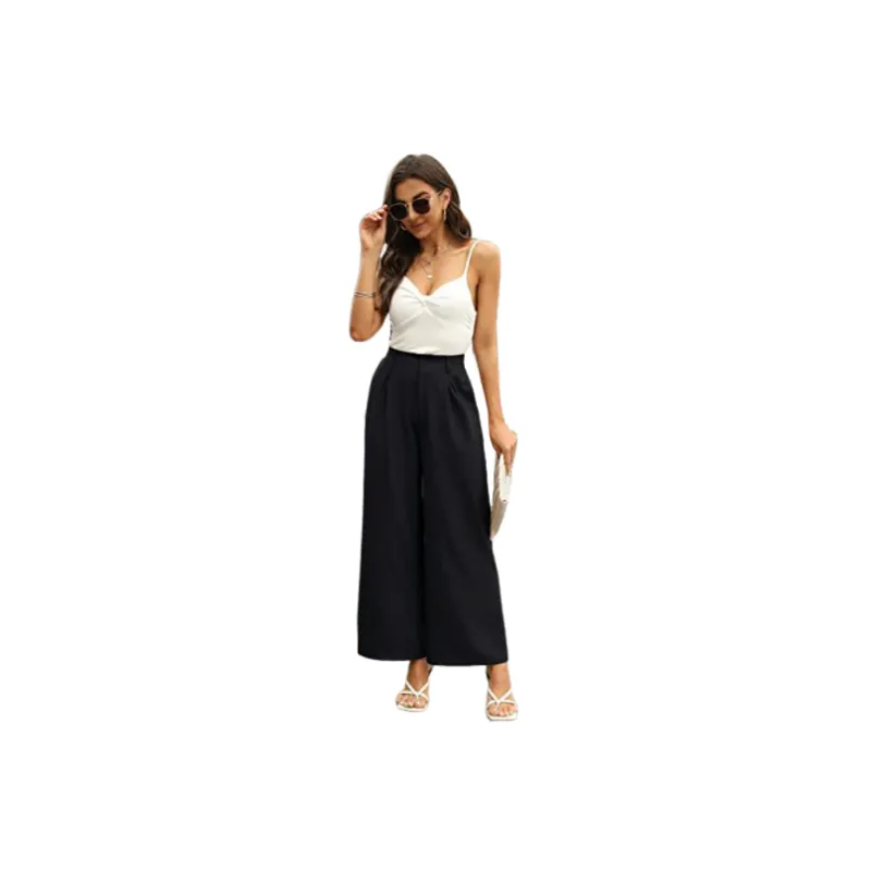 Plain Loose Polyester Casual Pants Women-3