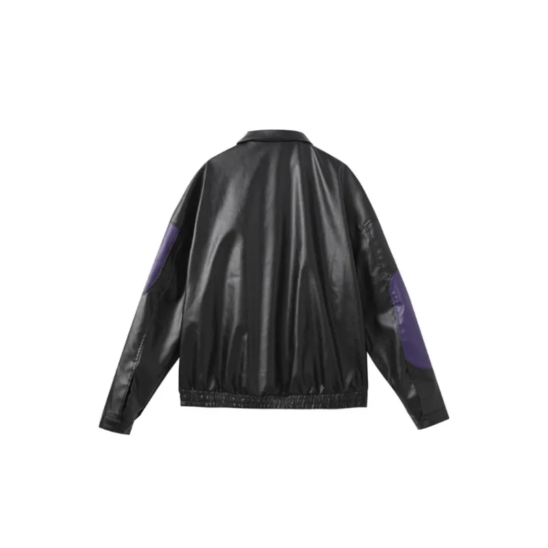 New Tide Personality Loose Stitching PU Leather Jacket-4
