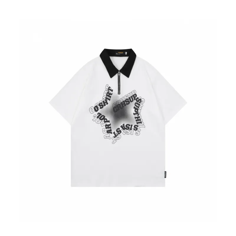 Loose Casual Star Print Polo Shirt-0