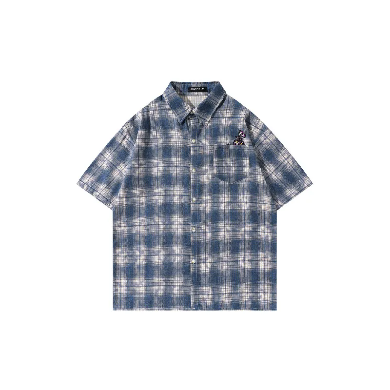 Loose Plaid Blended Synthetic Fabrics Shirt Unisex-2