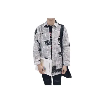 Loose Long Sleeved Newspaper Print Shirt