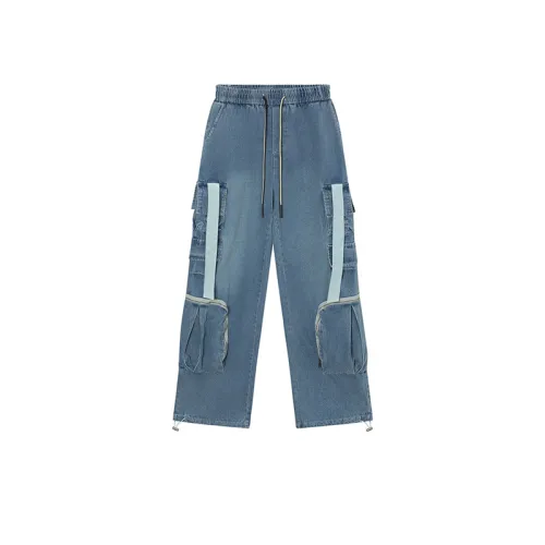 Decorative Straight Cylinder Zipper Pockets Jeans