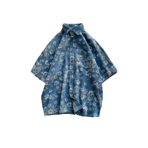 Full Print Loose Denim Shirt Jacket