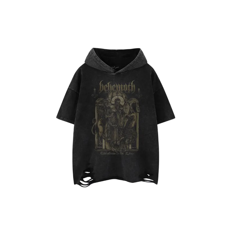 Retro Print Cotton Blended Fabric T-Shirt Unisex-0