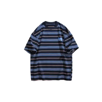 Retro Striped Cotton Blended Fabric T Shirt Unisex