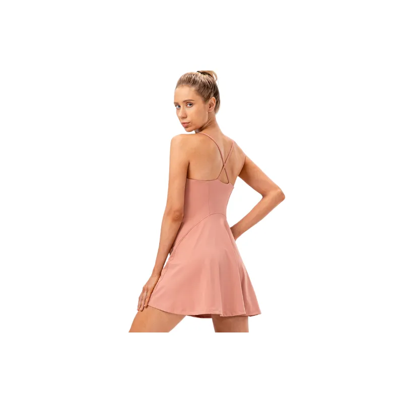 Simple Breathable Nylon Spandex Slip Dress Women-0