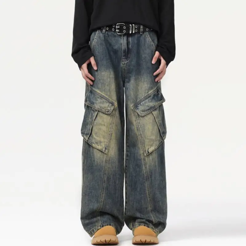 Retro Fashionable Denim Cargo Pants-2