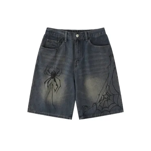 Trendy Spider Print Denim Shorts