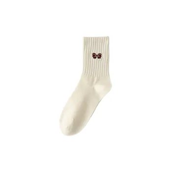 Simple Bow Combed Cotton Mid Calf Sock