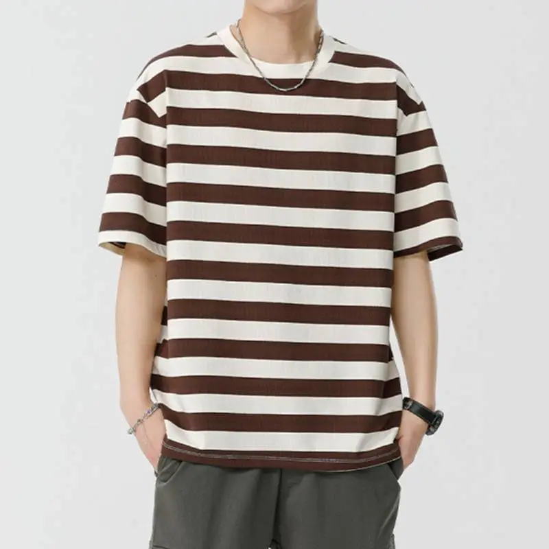 Loose Casual Ribbed Cotton Twill Fabric T Shirt-4