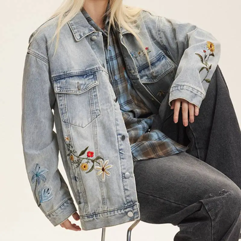 Casual Embroidered Denim Jacket-2