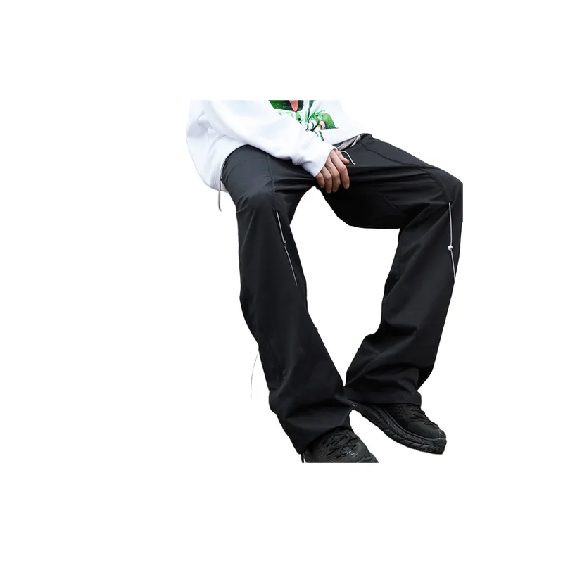 Loose Drawstring Reflective Solid Color Casual Pants-5