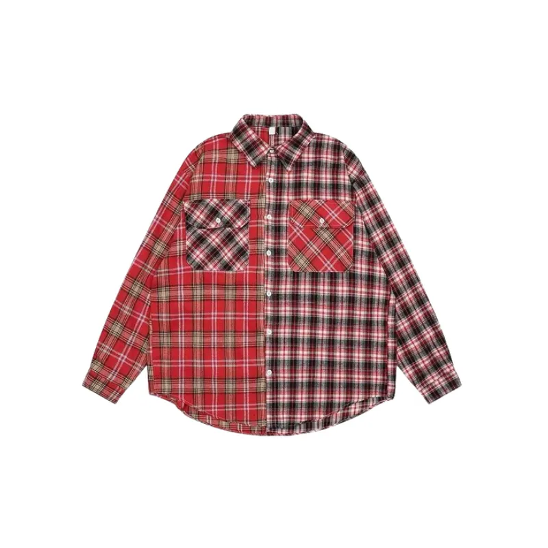 American Style Retro Long sleeved Plaid Shirt Men's Trendy Spring And Autumn Hong Kong Style Loose Handsome Chanel Style Color block Shirt For Couple-0